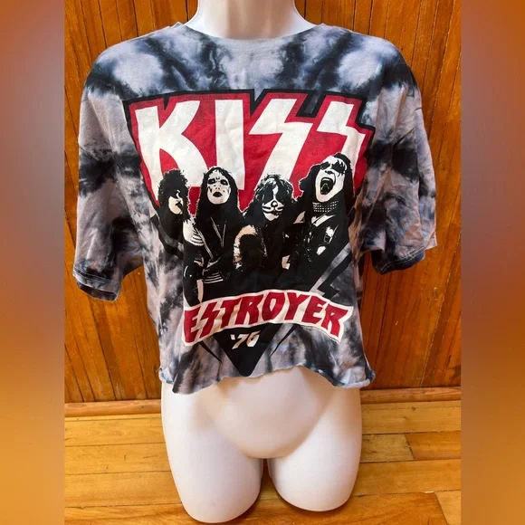 Liquid Blue Black and Red KISS Destroyer Band Tee Shirt - Picture 2 of 5